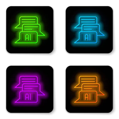 Parlayan neon hattı Sohbet robotu simgesi beyaz arkaplanda izole edildi. Chatbot simgesi. Siyah kare düğme. Vektör