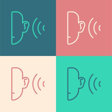 Pop sanat çizgisi Kulak dinle ses sinyali simgesi renk arkaplanından izole edildi. Kulak misafiri. Vektör