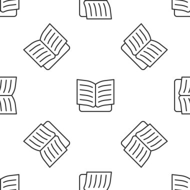 Gri çizgi açık kitap simgesi beyaz arkaplanda izole edilmiş kusursuz desen. Vektör