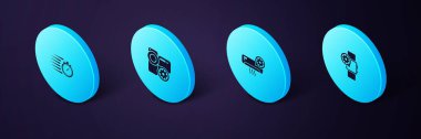 Isometric Smartwatch ayarları, klima, video kamera ve Stopwatch simgesi ayarla. Vektör