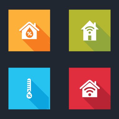 Ev nemi, kablosuz internetli akıllı ev, nem ve ikon. Vektör