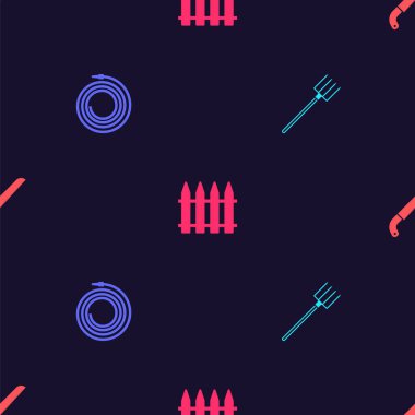 Bahçe yabası, hortum, yangın hortumu, çit ve dikişsiz testereyle. Vektör