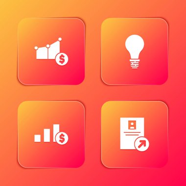 Pasta grafiği ve dolar, fikir sahibi ampul ve iş tanıtım ikonu. Vektör