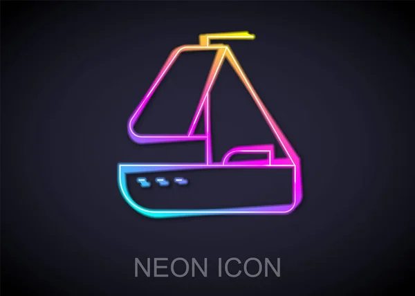 Zářící neonové čáry Yacht plachetnice nebo plachetnice ikona izolované na černém pozadí. Plachetnice námořní plavby. Vektor — Stockový vektor