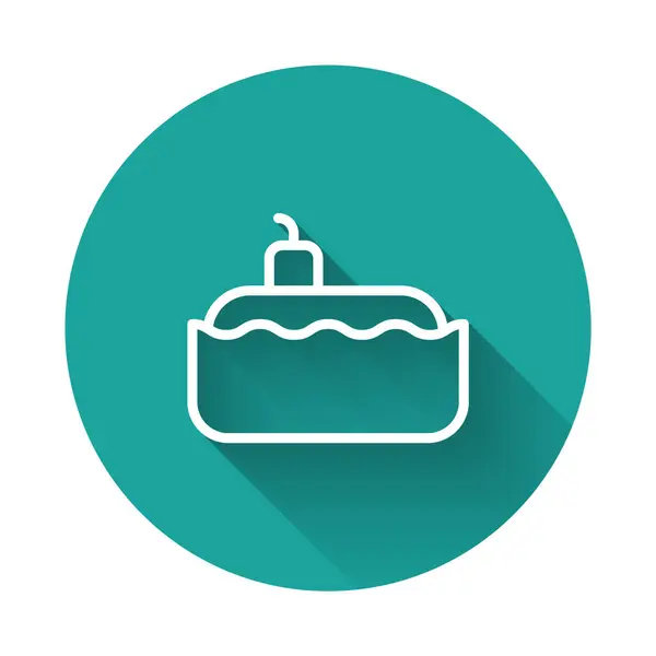 Weiße Linie U-Boot-Symbol isoliert mit langem Schatten Hintergrund. Militärschiff. Grüner Kreis-Knopf. Vektor — Stockvektor