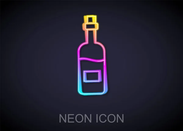 Glowing neon line Bottle of wine icon isolated on black background. Vector — Stock Vector