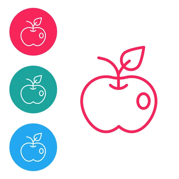 Rote Linie Apple-Symbol isoliert auf weißem Hintergrund. Übergewicht. Gesunde Ernährung. Fitness-Diät. Setzen Sie Symbole in Kreis-Tasten. Vektor — Stockvektor