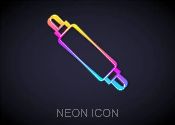 Leuchtendes Neon Line Rolling-Pin-Symbol isoliert auf schwarzem Hintergrund. Vektor — Stockvektor