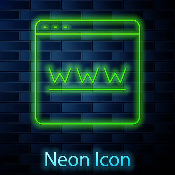 Lumineux néon ligne Icône de fenêtre du navigateur isolé sur fond de mur de briques. Vecteur — Image vectorielle