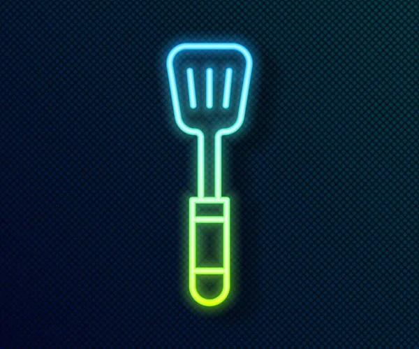 Glowing neon line Spatula icon isolated on black background. Kitchen spatula icon. BBQ spatula sign. Barbecue and grill tool. Vector — Stock Vector