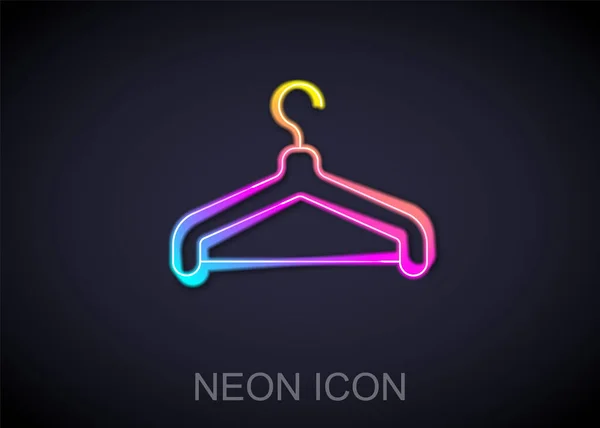 Icona luminosa neon linea appendiabiti isolato su sfondo nero. Icona del guardaroba. Simbolo del servizio abbigliamento. Il cartello della lavanderia. Vettore — Vettoriale Stock