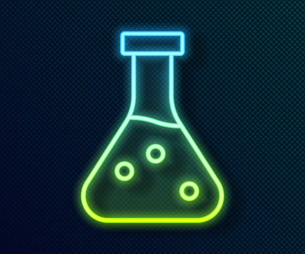 Línea de neón brillante Tubo de ensayo y matraz icono de prueba de laboratorio químico aislado sobre fondo negro. Signo de cristalería del laboratorio. Vector — Vector de stock