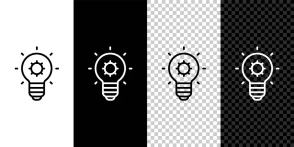 黒と白の透明背景にアイコンの概念でライトバルブを設定します。エネルギーとアイデアのシンボル。インスピレーションの概念。ベクトル — ストックベクタ