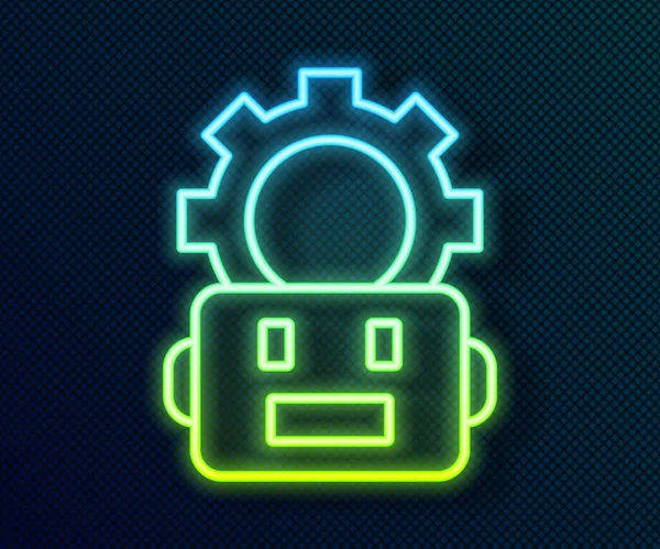 Glowing neon line Robot setting icon isolated on black background. Artificial intelligence, machine learning, cloud computing. Vector — Stock Vector