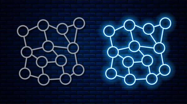 Linha de néon brilhante Ícone de rede neural isolado no fundo da parede de tijolo. Inteligência artificial IA. Vetor —  Vetores de Stock