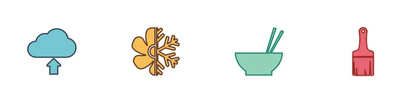 Bulut yükleme, klima, yemek çubukları ve boya fırçası ikonu. Vektör — Stok Vektör