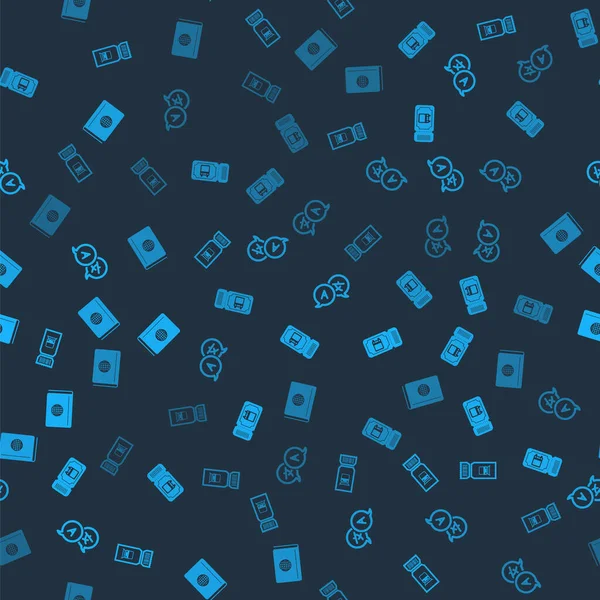 Tren biletini, otobüs, çevirmen ve kapak kitabı seyahat rehberini pürüzsüz bir şablona ayarla. Vektör