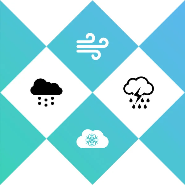 Set Cloud with snow, , Wind and rain and lightning icon. Vector — Stock Vector