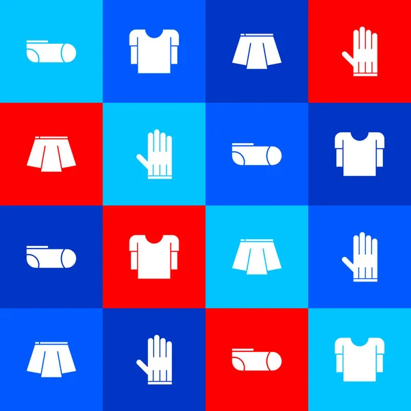 Set Sportsocken, Langarmshirt, Rock und Lederhandschuh-Symbol. Vektor — Stockvektor