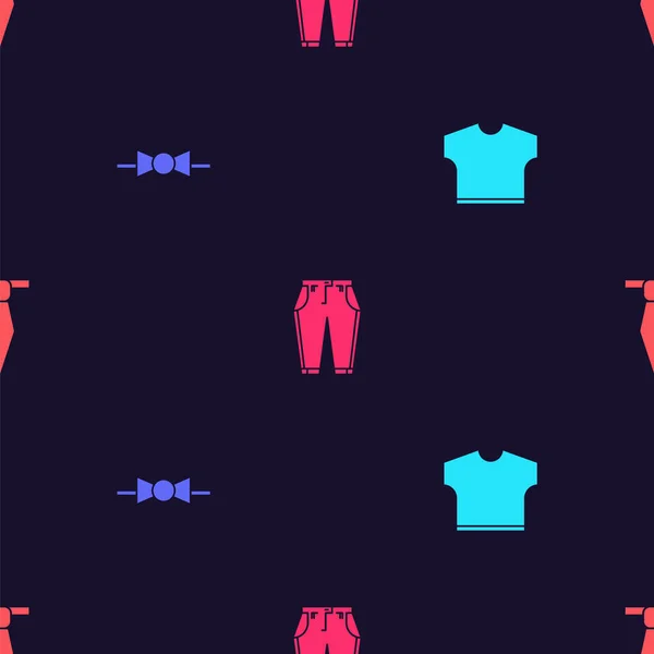 Conjunto de camiseta, corbata de lazo, pantalones y corbata en patrón sin costuras. Vector — Vector de stock