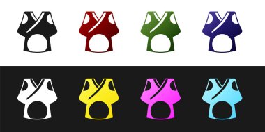 Kimono simgesini siyah beyaz arkaplanda izole et. Çinliler, Japonlar, Koreliler, Vietnamlılar, milli kostümler ve kimono giyiyorlar. Geleneksel Asya kostümleri. Vektör