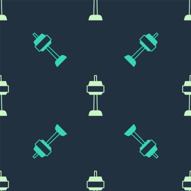 Güney Kore ikonundaki yeşil ve bej renkli N Seul kulesi mavi arkaplandaki pürüzsüz deseni izole etti. Seul Kulesi, Kore 'deki Namsan Kulesi. Vektör