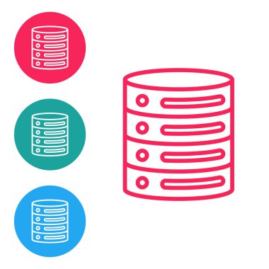 Kırmızı çizgi sunucusu, Data, Web sunucu simgesi beyaz arkaplanda izole edildi. Simgeleri daire düğmelerine ayır. Vektör