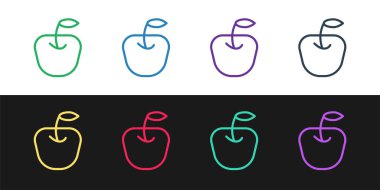 Apple simgesini siyah beyaz arkaplanda izole et. Yaprak sembollü meyve. Vektör