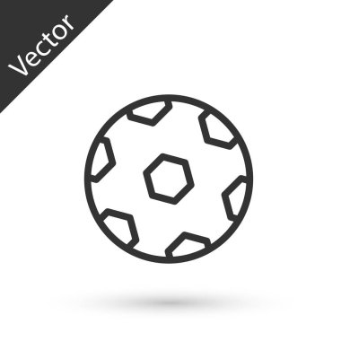 Gri çizgi futbol ikonu beyaz arka planda izole edildi. Futbol topu. Spor malzemeleri. Vektör