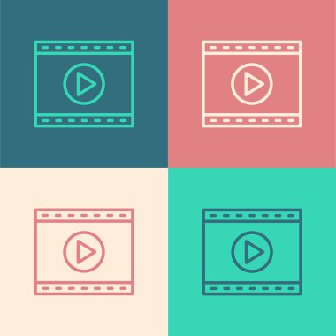 Pop Art Line Online video oynatma simgesi renk arkaplanında izole edildi. Oyun işaretli film şeridi. Vektör