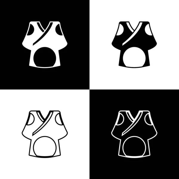 Set Kimono icon isolated on black and white background. Chinese, Japanese, Korean, Vietnamese wearing national costumes, kimono. Traditional Asian costumes. Vector — Stock Vector