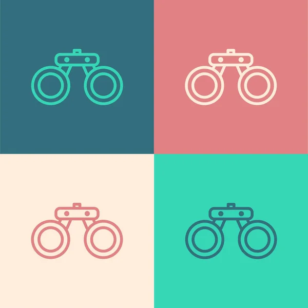 Pop art line Binoculary ikona izolované na barevném pozadí. Najdi softwarové znamení. Symbol špionážního vybavení. Vektor — Stockový vektor