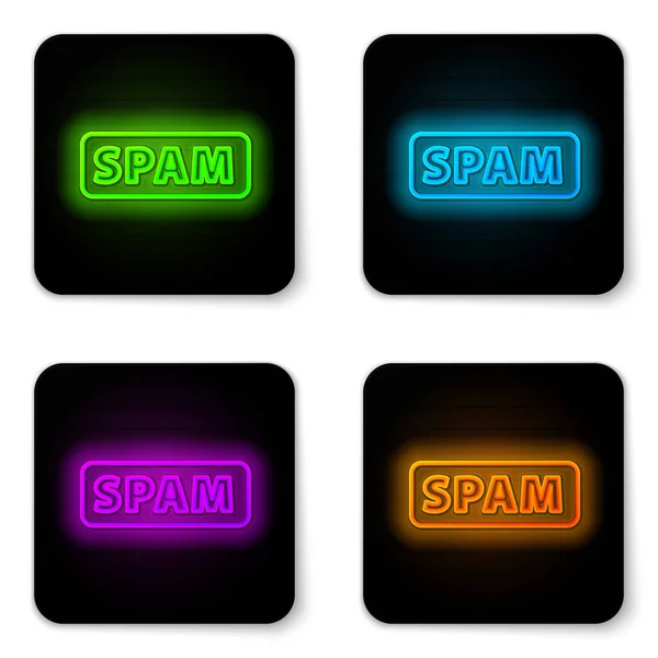 Linea neon luminosa Icona spam isolata su sfondo bianco. Pulsante quadrato nero. Vettore — Vettoriale Stock
