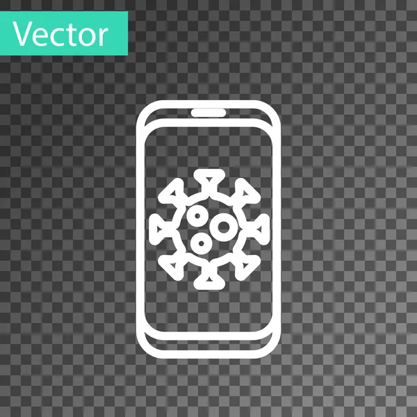 Ligne blanche Statistiques de virus sur l'icône mobile isolé sur fond transparent. Virus Corona 2019-nCoV. Bactéries et germes, cancer cellulaire, microbes, champignons. Vecteur. — Image vectorielle