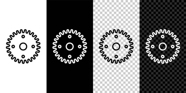 Definir linha Ícone de engrenagem isolado no fundo preto e branco. Cogwheel sinal de configurações de engrenagem. Símbolo Cog. Vetor — Vetor de Stock