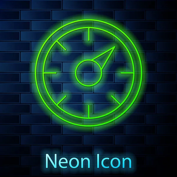 Leuchtendes Neon Line Digital Speed Meter Konzept mit 5G-Symbol isoliert auf Ziegelwand Hintergrund. Globale Hochgeschwindigkeitsverbindungstechnologie für Datenraten. Vektor — Stockvektor