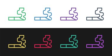 Siyah beyaz arkaplanda izole edilmiş çizgi sigara simgesi. Tütün tabelası. Sigara içme sembolü. Vektör