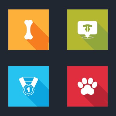 Köpek kemiği, Kedi burnu, ödül sembolü ve Paw baskı ikonu. Vektör