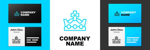 Ícone coroa Rei linha azul isolado no fundo branco. Elemento de modelo de design de logotipo. Vetor — Vetor de Stock