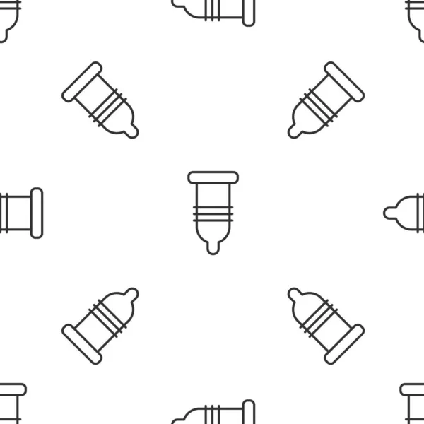 Серые линии Презерватив безопасный секс иконка изолированный бесшовный рисунок на белом фоне. Безопасный символ любви. Метод контрацепции для мужчин. Вектор — стоковый вектор