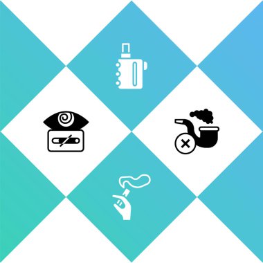 Hipnoz, sigara içen El, Elektronik ve Tüten Pipo dumanı ikonu. Vektör