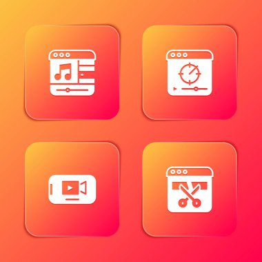 Set Music player, Online video ve Video kaydedici veya düzenleyici simgesi. Vektör