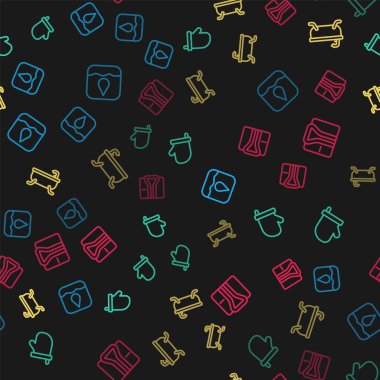 Su damlası, sauna eldiveni, banyo küveti ve bornozu kusursuz desenlere ayarlayın. Vektör