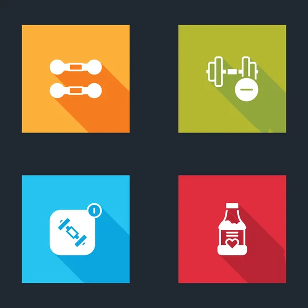 Set Dumbbell, , Fitness app and Vitamins icon. Vector - Stok Vektor
