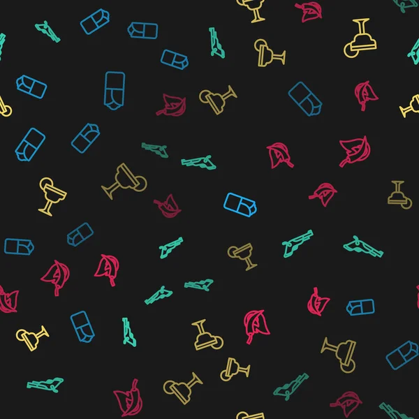 Çizgi Burrito, Vintage tabancalar, Margarita kokteyli ve dikişsiz desenli acı biber kapsülü. Vektör