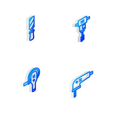 Elektrik hattını, beton karıştırıcıyı, Rasp metal dosyasını, üçgen öğütücüyü ve yapboz simgesini ayarla. Vektör