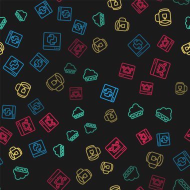 Hat Python programlama dili, Web geliştirme, çay poşetli bir fincan çay ve pürüzsüz desenli tarayıcı kalkanı ayarlayın. Vektör