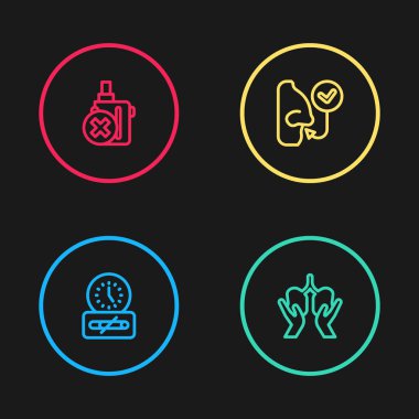 Sabit hat. Sigara içme, ciğerler, sağlıklı nefes alma ve elektronik sigara ikonu yok. Vektör