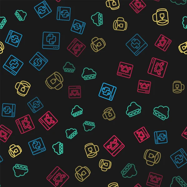 Hat Python programlama dili, Web geliştirme, çay poşetli bir fincan çay ve pürüzsüz desenli tarayıcı kalkanı ayarlayın. Vektör