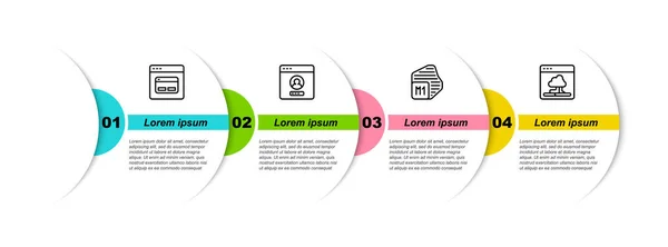 Imposta linea Motore di ricerca, Crea schermo account, Processore e trasferimento dati della tecnologia Cloud. Modello di infografica aziendale. Vettore — Vettoriale Stock